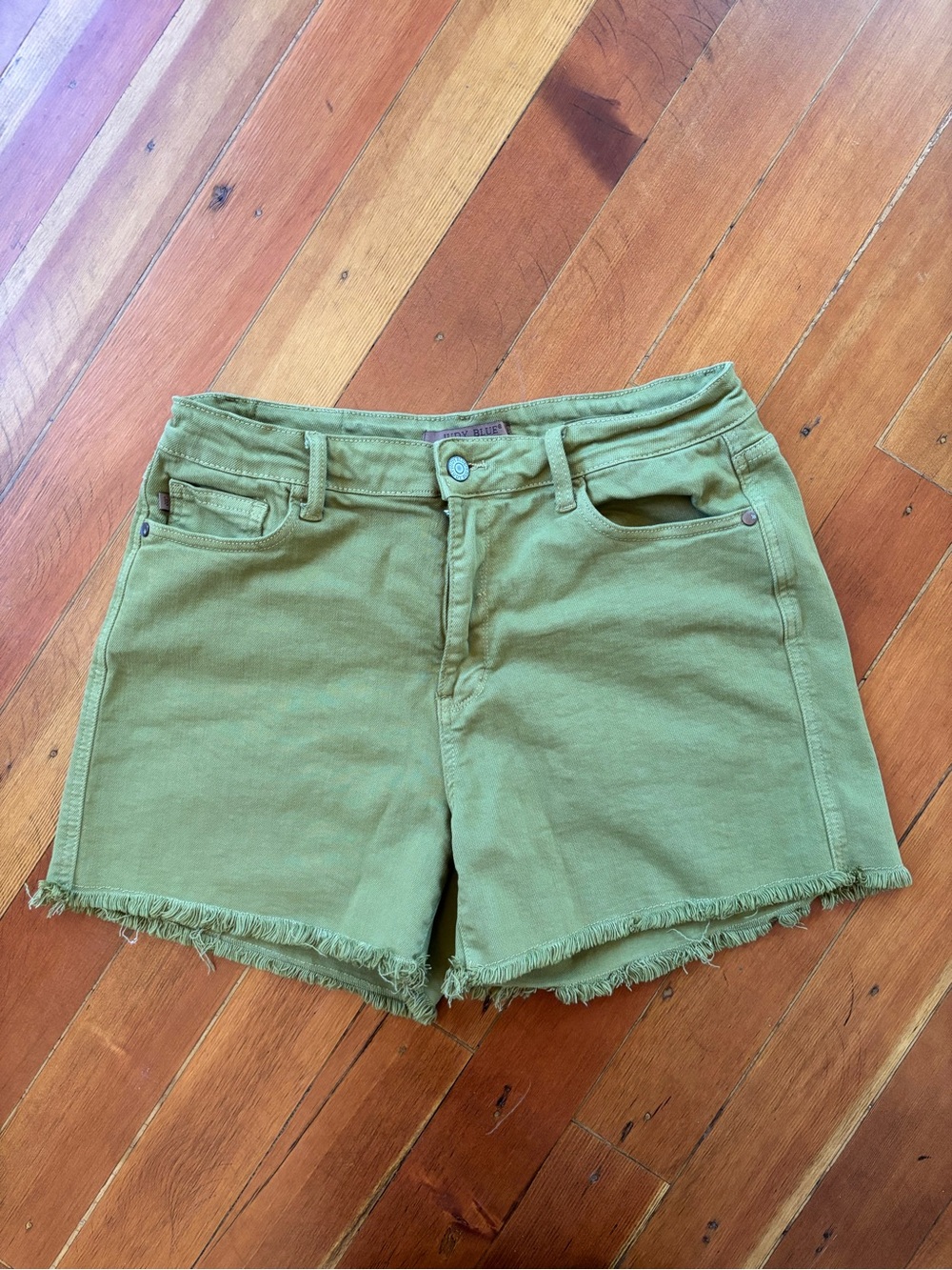 Judy Blue Olive Green Frayed Hem Denim Shorts